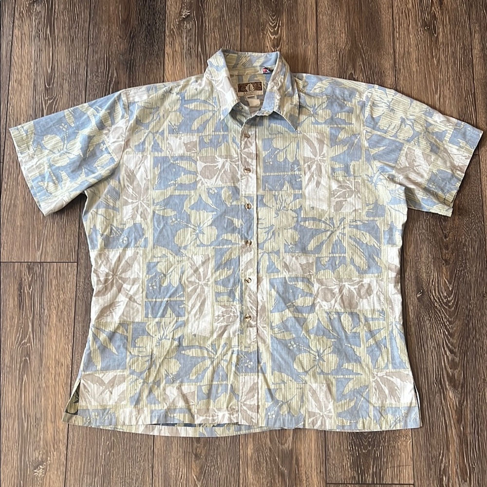 Kalaheo Hawaiian Shirt Mens 2XL Blue Island Palm Made in Hawaii USA Vintage